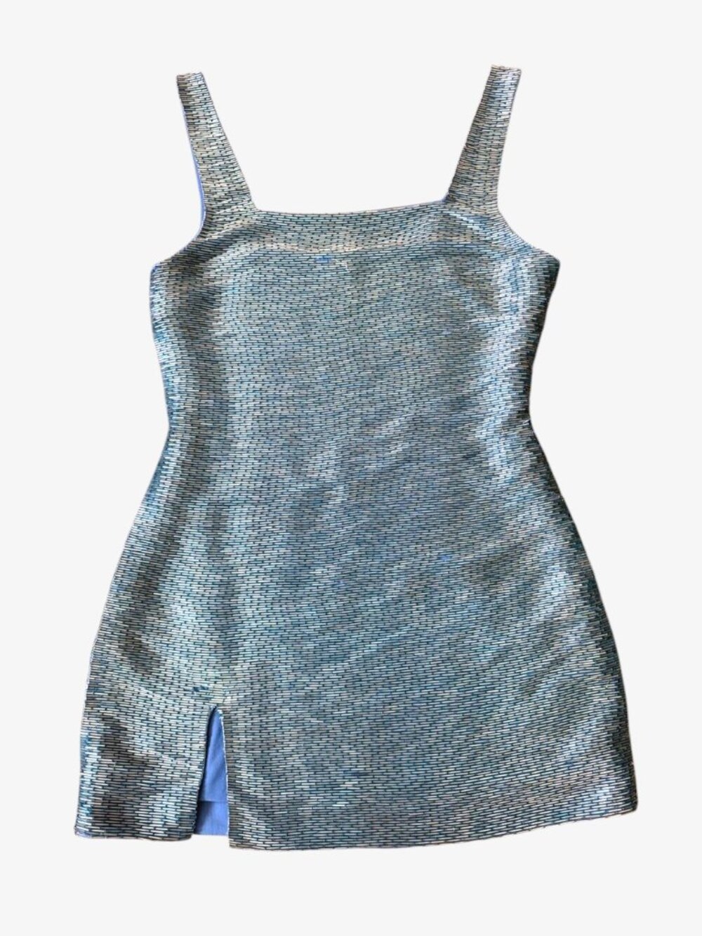 STAUD Le Sable Beaded Mini Dress in French Blue Size Medium